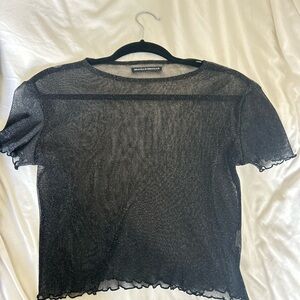 Brandy Melville Black Sheer Short Sleeve Top